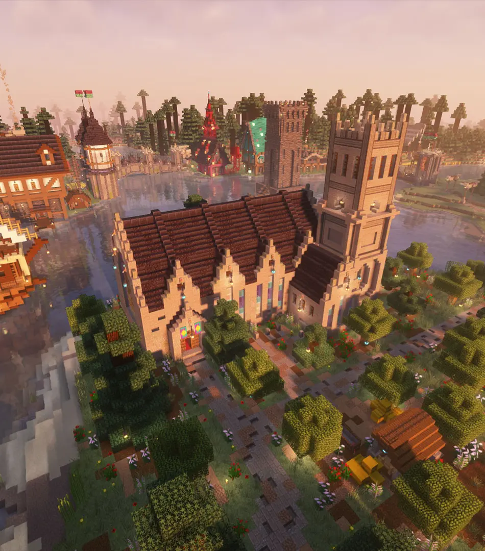 Aerial view of Terra Nova’s medieval capital and cathedral